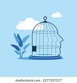 Closed alone. Empty sad self anxiety stress abuse phobia. Modern vector illustration in flat style