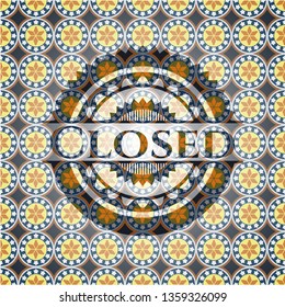 Closed arabic badge. Arabesque decoration.