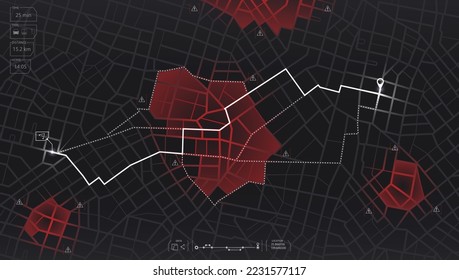 Zona cerrada, distrito, carretera. Gps mapea la navegación a casa propia. Vista detallada de la ciudad. Mapa gráfico decorativo de turismo Vista superior de la ciudad. Antecedentes abstractos. Estilo plano, vector, ilustración aislada.