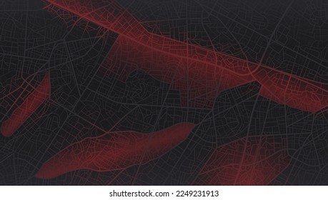 Closed area, district, road. Gps map navigation to own house. Detailed view of city. Decorative graphic tourist map City top view. Abstract background. Flat style, Vector, illustration isolated.