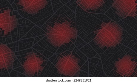 Closed area, district, road. Gps map navigation to own house. Detailed view of city. Decorative graphic tourist map City top view. Abstract background. Flat style, Vector, illustration isolated.