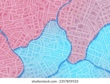 Zona cerrada, distrito, carretera. Gps mapea la navegación a casa propia. Vista detallada de la ciudad. Mapa gráfico decorativo de turismo Vista superior de la ciudad. Antecedentes abstractos. Estilo plano, vector, ilustración aislada.