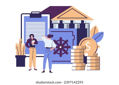 closed bank safe, dollars in a deposit box and a cash bag, safe savings, a money deposit, bank employees, investing money on an account