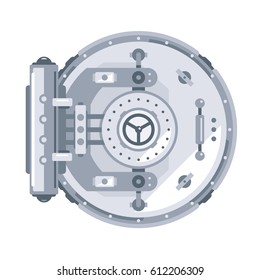 Closed Bank Vault Door In Front View, Simplify Flat Style, Isolated