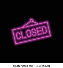 Closed banner simple icon, vector. Flat design. Purple neon style on black background.ai