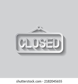 Closed banner simple icon vector. Flat design. Paper style with shadow. Gray background.ai