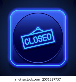 Ícone simples de banner fechado, vetor. Design plano. Estilo de néon azul no botão. Com shadow.ai