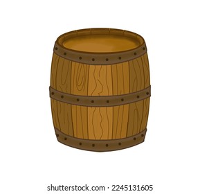 A closed barrel, a wooden container, for storing liquids, conservation, drinks, utensils of a peasant economy, a color drawing, on a transparent background