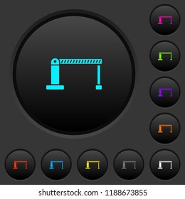 Closed barrier dark push buttons with vivid color icons on dark grey background