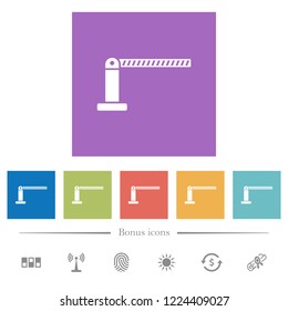 Closed barrier flat white icons in square backgrounds. 6 bonus icons included.