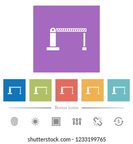 Closed barrier flat white icons in square backgrounds. 6 bonus icons included.