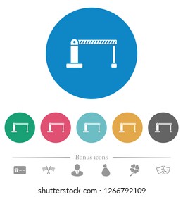 Closed barrier flat white icons on round color backgrounds. 6 bonus icons included.