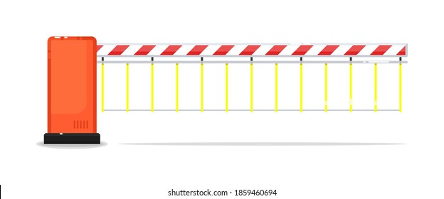 Closed barrier gate or gateway isolated on white background