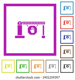 Closed barrier with stop sign flat color icons in square frames on white background