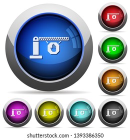 Closed barrier with stop sign icons in round glossy buttons with steel frames