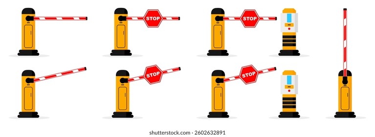 Closed barrier with stop sign for parking in a flat design
