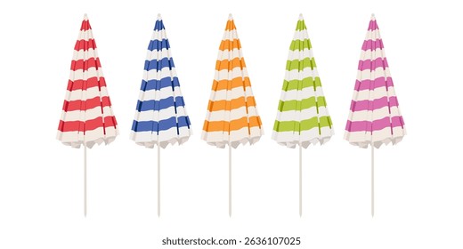 Closed beach umbrellas of different colors. Hand drawn beach umbrella.