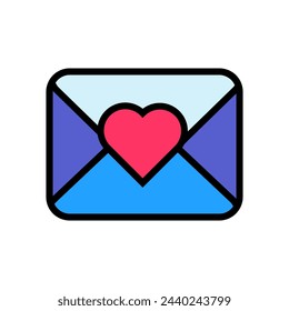 Closed birthday paper envelope with love note, party symbol. Simple style festive letter for Valentine Day for design of children entertainment center. Color stroke icon isolated on white background