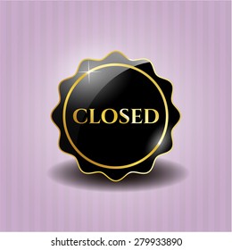 Closed black badge with pink background