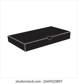 Caja cerrada poco profunda negra con muesca de tapa curva y paquete rectangular de contorno blanco