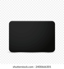 Closed black tablet on a transparent background.