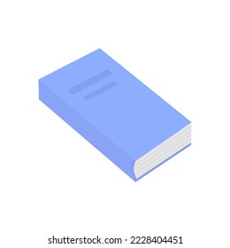 Closed blue book isolated on white background. Flat isometric clip art. Cartoon vector illustration
