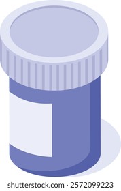 Closed blue plastic medicine bottle with blank label and white ribbed cap is standing on a white surface, representing healthcare, pharmaceuticals, and medical treatments