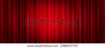 Closed blue theater or cinema curtain on stage with circle spotlight. Realistic vector background of broadway show or movie ceremony fabric waved drapery. Backdrop velvet tissue on scene with light.