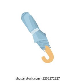 Closed blue umbrella vector illustration. Cartoon drawing of cute parasol for autumn, summer or sunshade on white background. Weather, accessories, climate concept