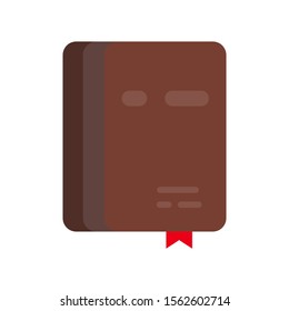 Closed book from with blue cover in flat style. Abstract illustration with closed book icon on white background for motion design, UI, computer game, animation and clothing design. View 3/4.