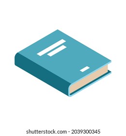 Closed book with blue cover on white background 3d isometric vector illustration