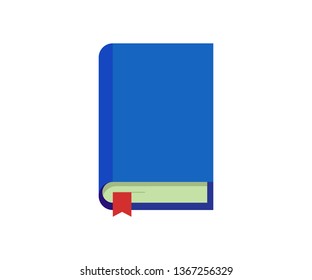 Closed book with blue cover red bookmark. Education flat vector isolated icon illustration
