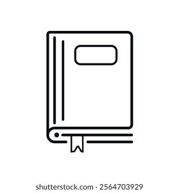 Closed book with a bookmark icon. Vector outline illustration