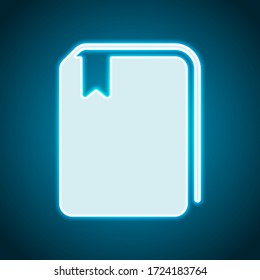 Closed book with bookmark. Neon style. Light decoration icon. Bright electric symbol