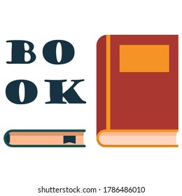 Closed book with bookmark sticker set on white isolated backdrop. Diary for invitation or gift card, notebook, bath tile, scrapbook. Phone case or cloth print. Flat style stock vector illustration
