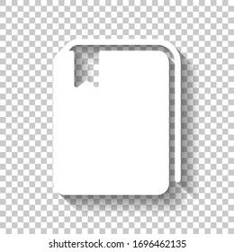 Closed book with bookmark. White icon with shadow on transparent background