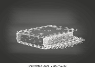 Closed book - chalk drawing on the blackboard. Hand drawn sketch in vintage engraving style of knowledge or education symbol. Design element for study, read or library. Vector illustration.