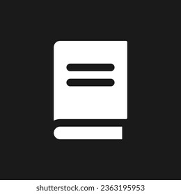 Closed book dark mode glyph ui icon. School library. Educational material. User interface design. White silhouette symbol on black space. Solid pictogram for web, mobile. Vector isolated illustration