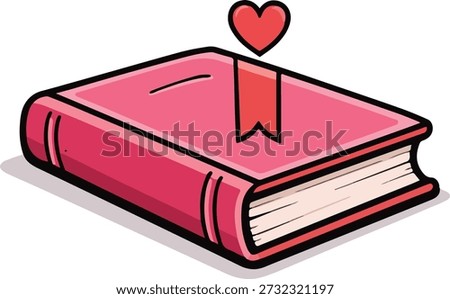 Closed Book with Heart Bookmark Flat Vector Illustration on White Background