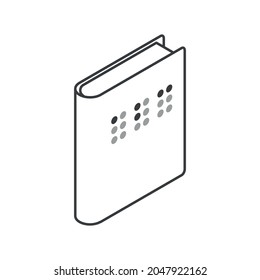 Closed book icon for blind people. Simple linear isometric image. Isolated vector on white background.