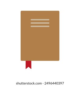 Closed book icon. Brown cover illustration. Simple vector graphic. Minimalistic design.