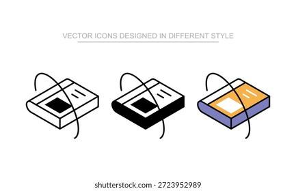 Ícone de livro fechado definido em estilo diferente com ilustração de fundo branco