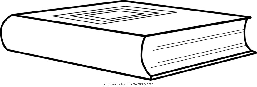  Libro cerrado aislado en un fondo blanco. Dibujo de contorno. Ilustración vectorial, icono lineal, Plantilla para colorear. Libro grueso en perspectiva.