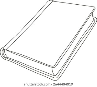 Closed book line art illustration in minimal black outline style, perfect for educational designs, literature concepts, reading themes, stationary projects, and academic visuals.