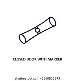 closed book with marker outline icon.  Thin line icon from education collection. Editable vector isolated on white background