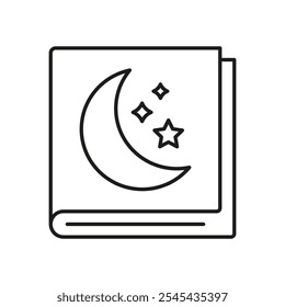 Closed Book With Moon And Stars Line Icon. Nighttime Storybook Outline Symbol. Book For Bedtime Reading. Editable Stroke. Isolated Vector Illustration.