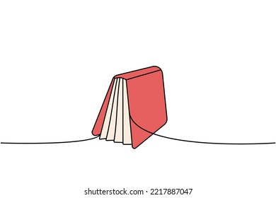 Closed book one line colored continuous drawing. Bookstore, library continuous one line colorful illustration. Vector minimalist linear illustration.