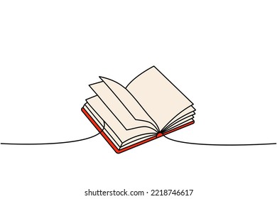 Closed book one line colored continuous drawing. Bookstore, library continuous one line colorful illustration. Vector minimalist linear illustration.