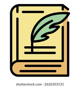 Closed book and pen icon. Outline closed book and pen vector icon color flat isolated