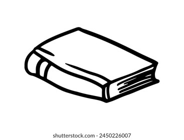 Closed book in perspective. Vector illustration in cartoon graphic style. Symbol of knowledge. Black and white illustration for engraving and embossing